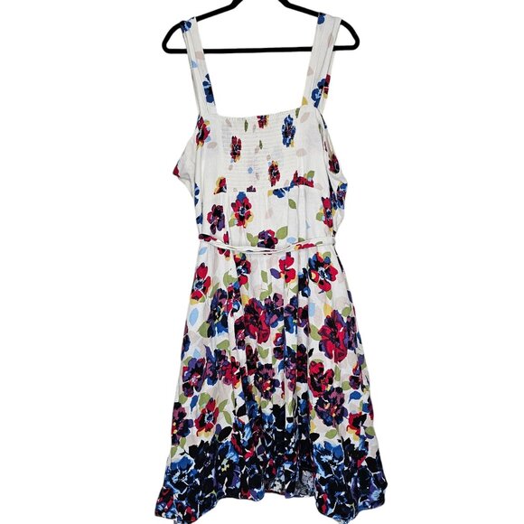 Lane Bryant 26 White Floral Dress Linen Blend Smocked Midi Cottage Sun Dress - Picture 7 of 9